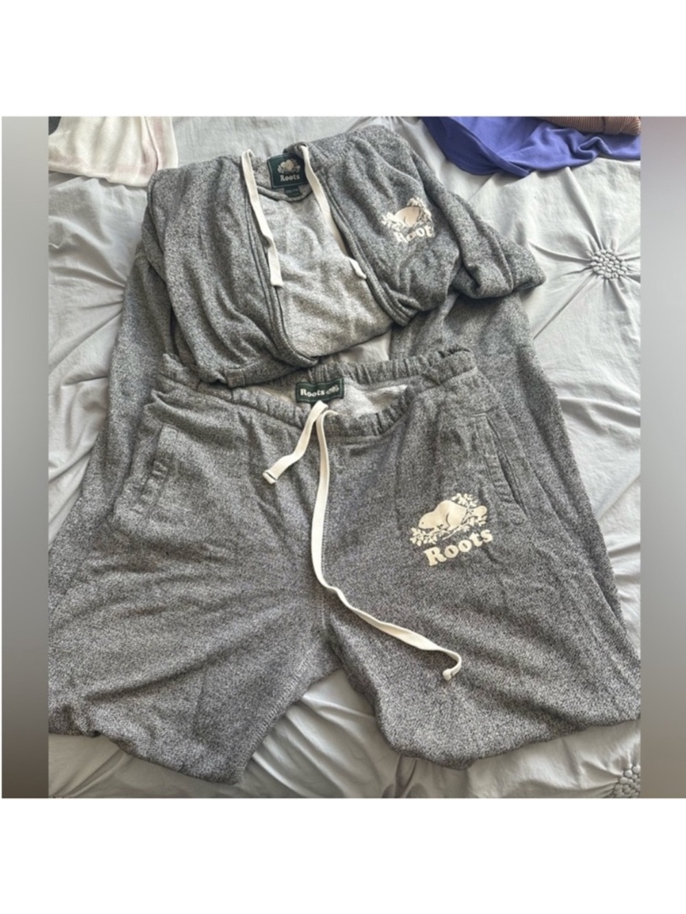 Roots Cozy Grey Terry Lounge Set - Hoodie & Drawstring Shorts
